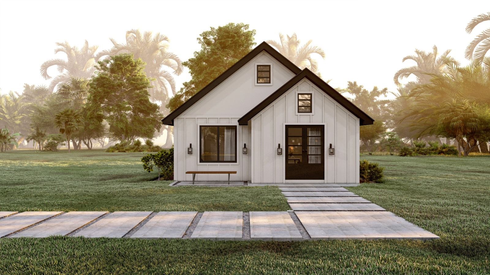 Modern backyard tiny home model rendering
